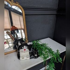 CUTE!!! Vintage Tuxedo Cat Fat Cat Black White Ceramic Planter Holder 10" x 6.5"